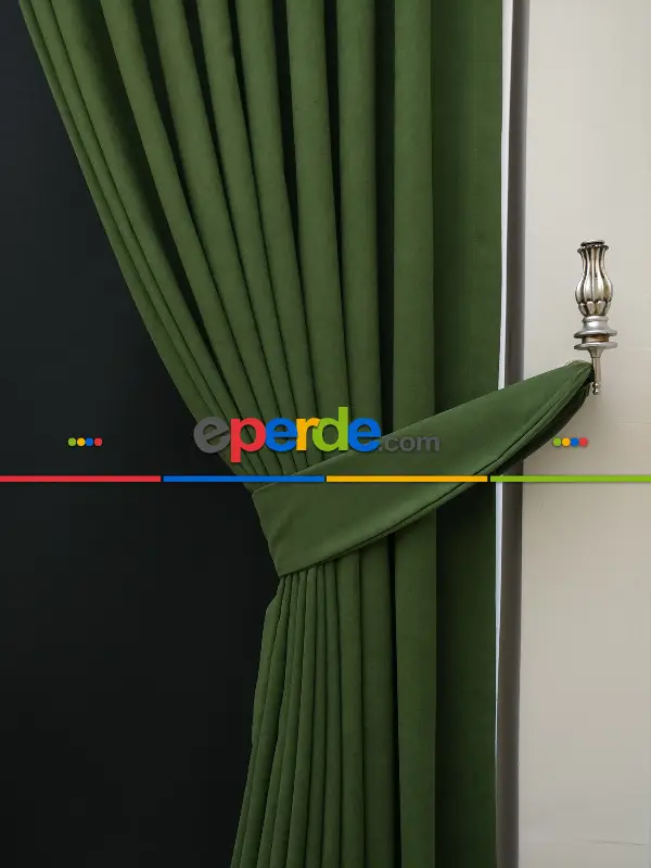 Yeşil Düz Renk Dökümlü Fon Perde (150)- Koyu Yeşil