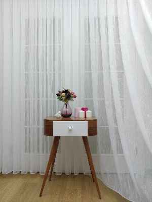 Oturma Odası - Ekru Şantuk Düz Tül Perde Ütü İstemez