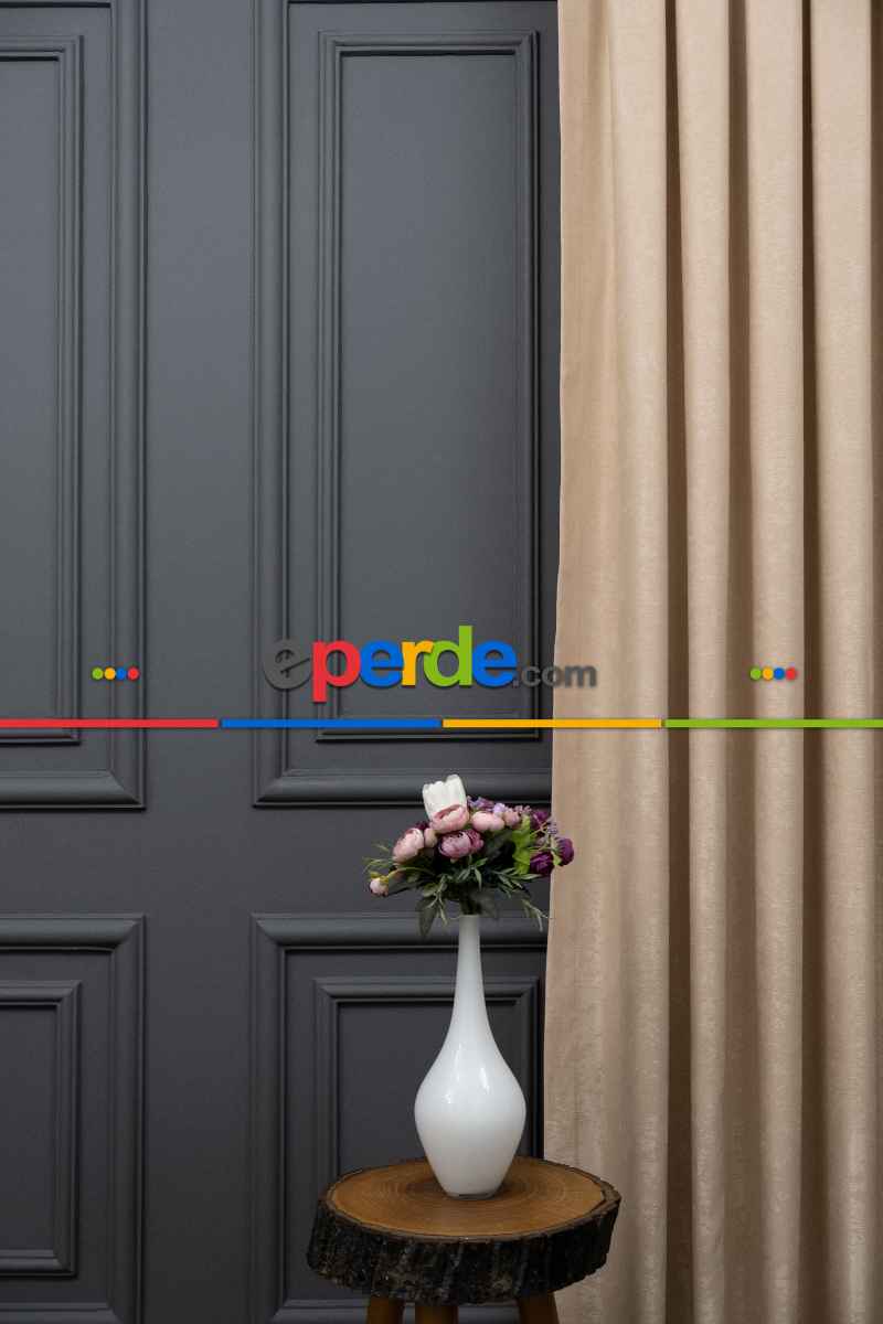 Oturma Odası Soft Fon Perde Bej Dökümlü En - Bej