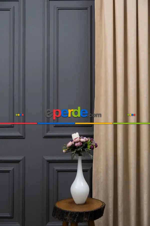 Oturma Odası Soft Fon Perde Bej Dökümlü En - Bej