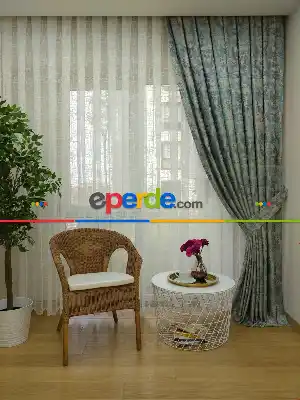Salon Gri Yeşil Desenli Jakar Fon Perde (180)- Antrasit