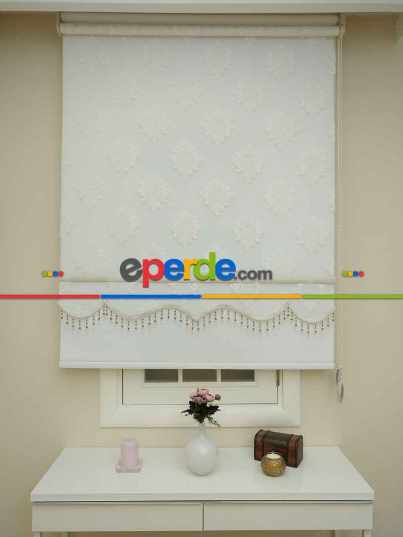 Brillant - Stor Perde - Çiftli Sistem Tül Ve Stor Perde- Büyük Damask Modeli- Krem Açık-ekru