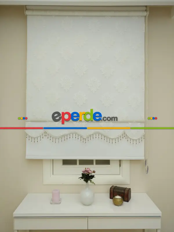 Brillant - Stor Perde - Çiftli Sistem Tül Ve Stor Perde- Büyük Damask Modeli- Krem Açık-ekru