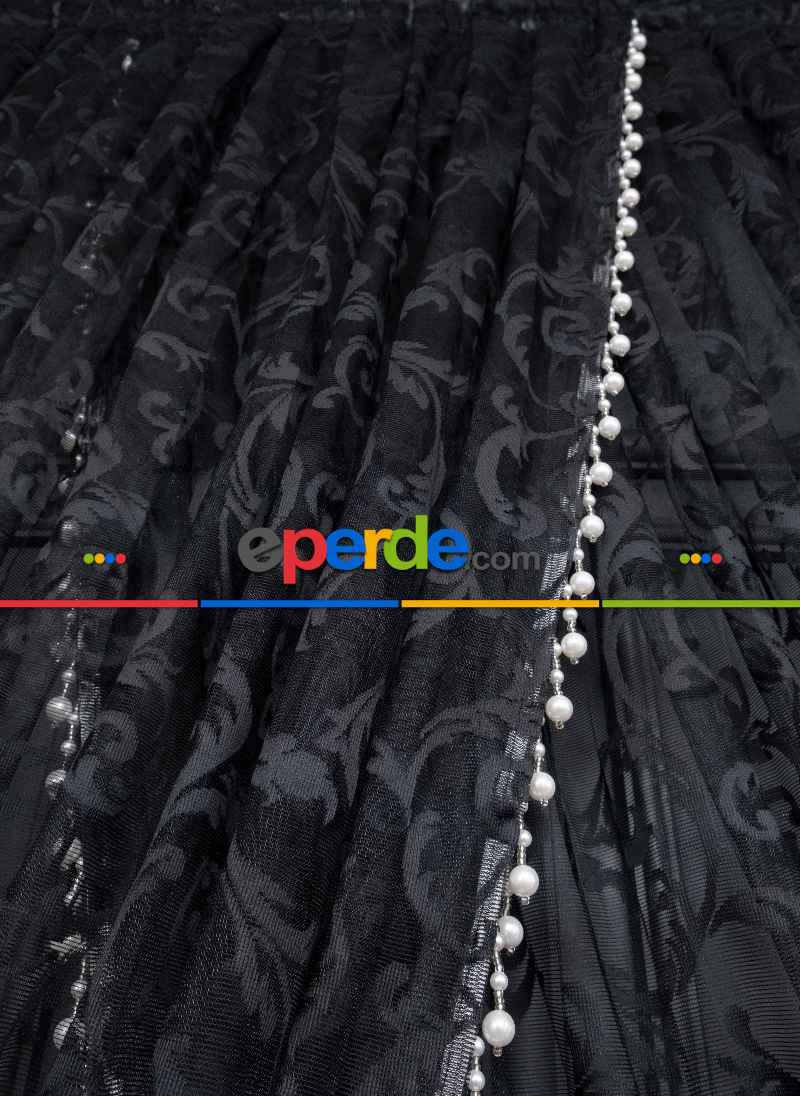 Siyah Sarmaşık Desen Tül Kruvaze Tül Perde Yanki Tül