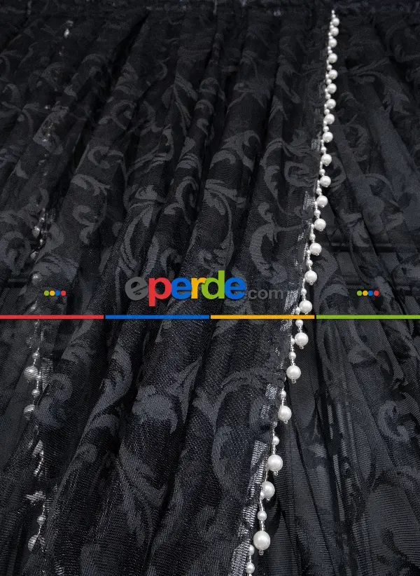 Siyah Sarmaşık Desen Tül Kruvaze Tül Perde Yanki Tül