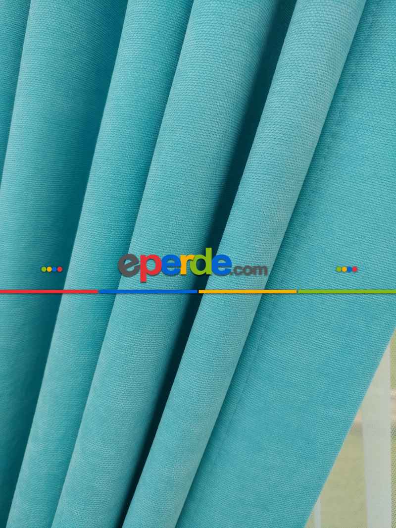 Turkuaz Düz Fon Perde Dökümlü Birinci Kalite 300 Cm Geniş En Daha Hesaplı- Turkuaz