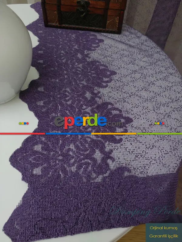 Mor Örme Tül Fon Perde- Mor