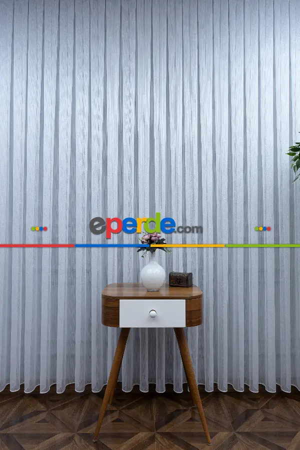 Düz Çizgili Tül -prd 2008 Pırıltılı - Dönergücü- Ekru - Kurşunlu Tül