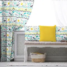 Çocuk Odası - Çocuk Desenli Fon Perde Evim855 Kumaşı Kalındır Duck Bezi Değildir- Mavi-beyaz