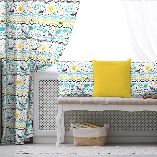 Çocuk Odası - Çocuk Desenli Fon Perde Evim855 Kumaşı Kalındır Duck Bezi Değildir- Mavi-beyaz