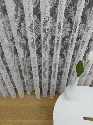 Salon Damask Desenli Örme Kdk Tül Perde %25 Ekstra İndirimli- Ekru
