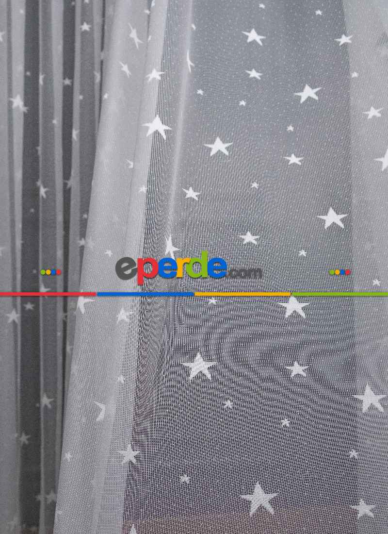 Yıldız Desenli Örme Tül Perde - Çocuk Ve Bebek Odası Perdesi