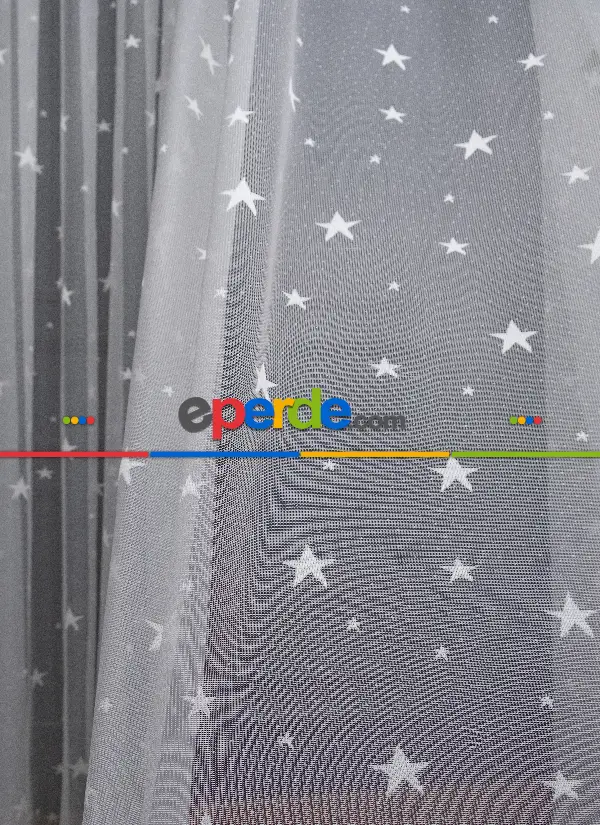 Yıldız Desenli Örme Tül Perde - Çocuk Ve Bebek Odası Perdesi