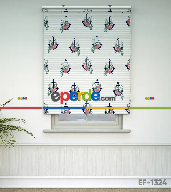 Çocuk Odası Stor Perde - Çapa Desenli Baskılı Stor Perde- Çok Renkli