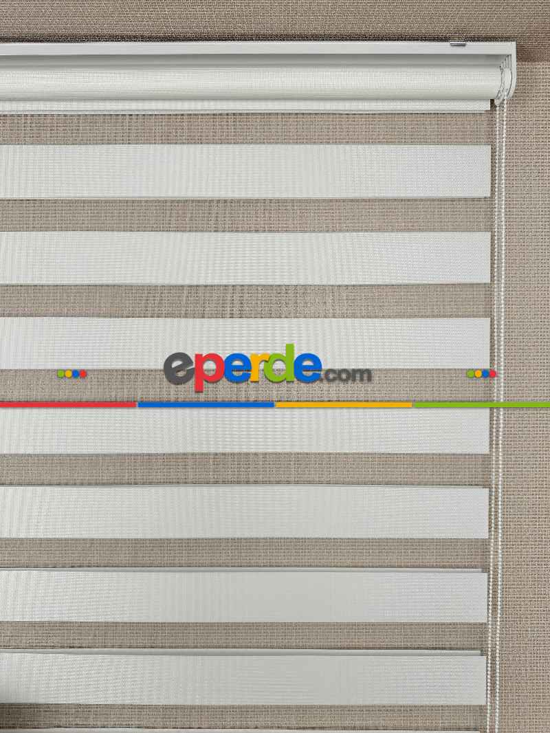 Salon Ekru Düz Zebra Perde, Standart Metal Kasalı Yüksek Kalite Kornişe Kolay Montaj Seçenekli