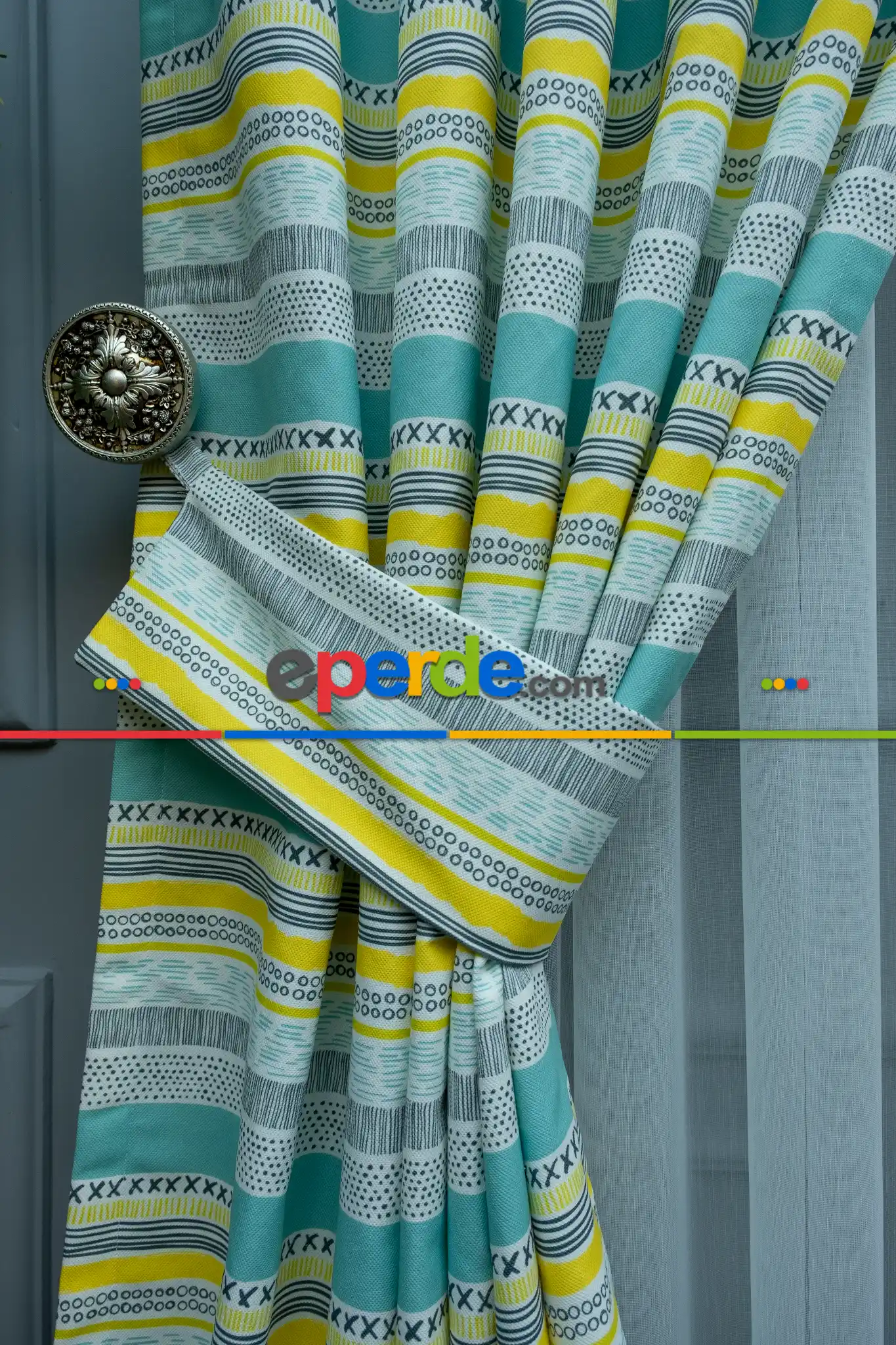 Popart Desenli Fon Perde Evm353-1 Kumaşı Kalındır Duck Bezi Değildir- Siyah-Mavi-Sarı-Beyaz