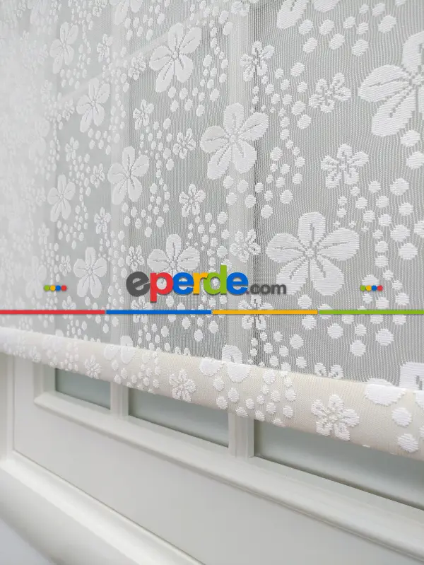 Jakar Örme Tül-feray 801 Ekru Çiftli Sistem Dantel Desenli Perde- Ekru