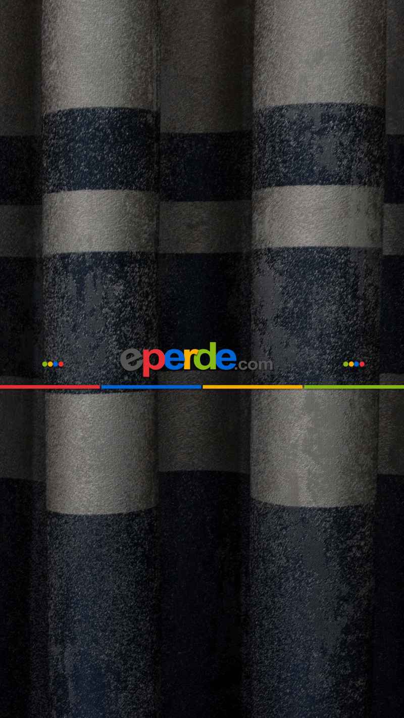 1. Sınıf Jakarlı Pano Fon Perde - Gri Lacivert Bantlı