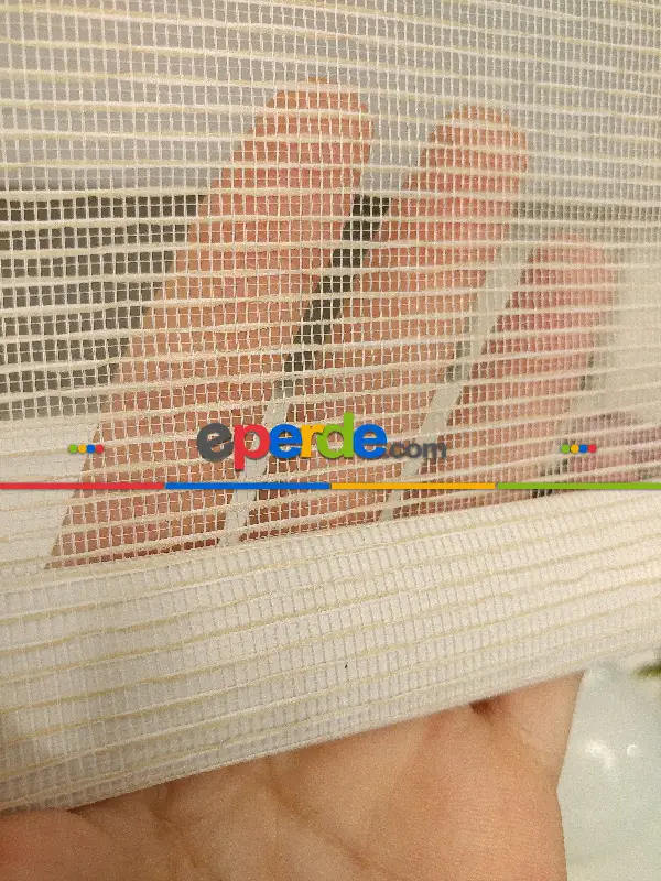 Çiftli Sistem Tül Stor Beyaz Krem Cizgili Tül- Beyaz-krem