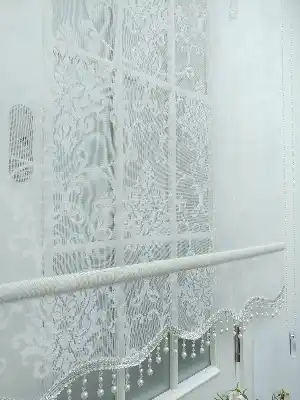 Dantel Çiftli Sistem Damask Desen Tül Stor Perde- Ekru