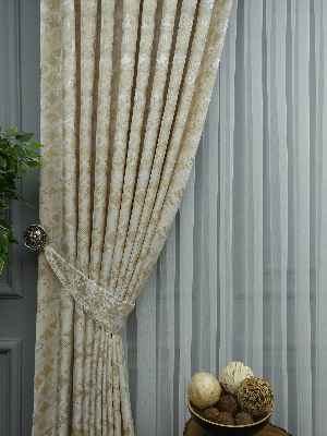 Krem Desenli Jakar Fon Perde (180)- Krem