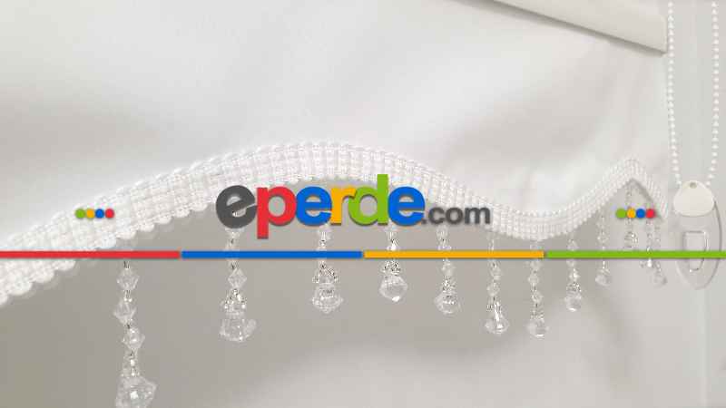 Brillant Kristal Boncuklu Stor Perde- Beyaz-krem-ekru