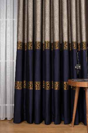 Modern Pano Fon Perde - Lacivert - Altın -vizyon 50cm X 1cm 