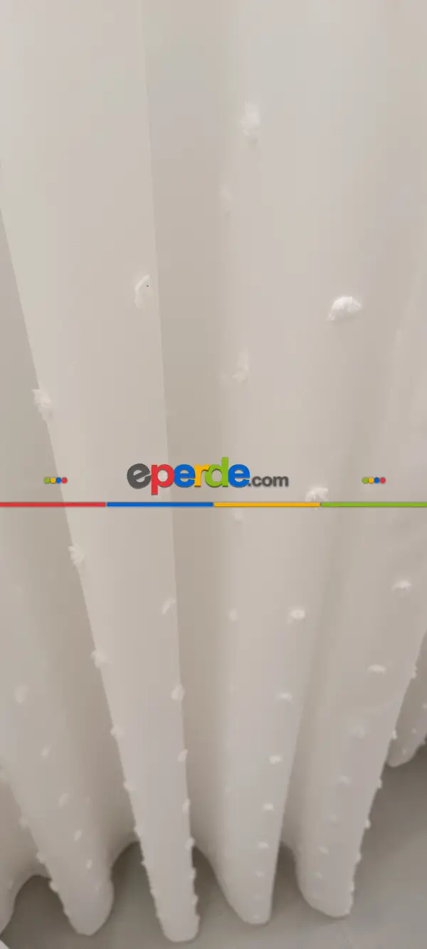 Salon - Yeni Nesil Ponpon Saçak Detaylı Tül Perdeler Ekru Renk