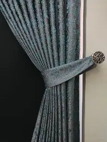 Gri Mint Desenli Jakar Fon Perde - Gri-füme-antrasit-mint