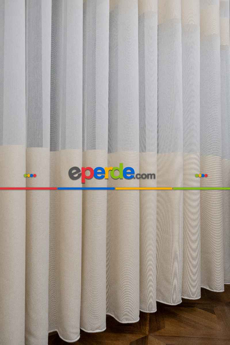 Mutfak Tül - Modern Bantlı Krem Tül - Yüksek Kalite Tül - Enine Çizgili