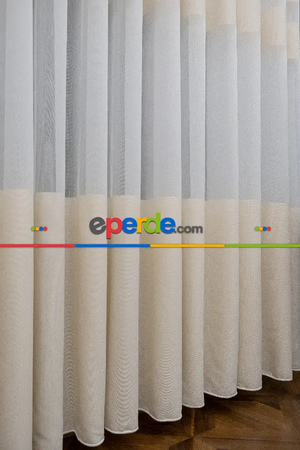 Mutfak Tül - Modern Bantlı Krem Tül - Yüksek Kalite Tül - Enine Çizgili