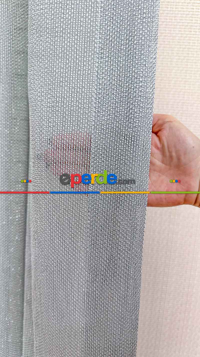 Gri Keten Gümüş Simli Tül Perde - Ağır Gramajlı Premium