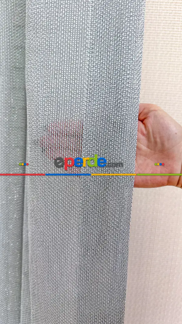 Salon - Gri Keten Gümüş Simli Tül Perde - Ağır Gramajlı Premium