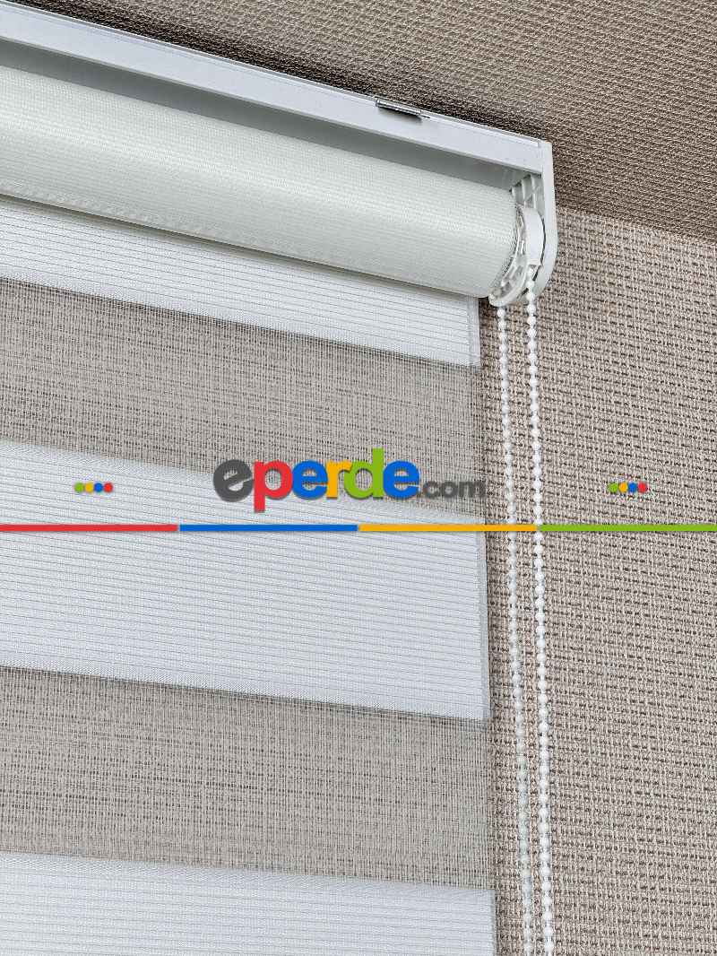 Yatak Odası Ekru Dar Sık Pliseli Zebra Perde, Standart Metal Kasalı Yüksek Kalite Kornişe Kolay Montaj Seçenekli