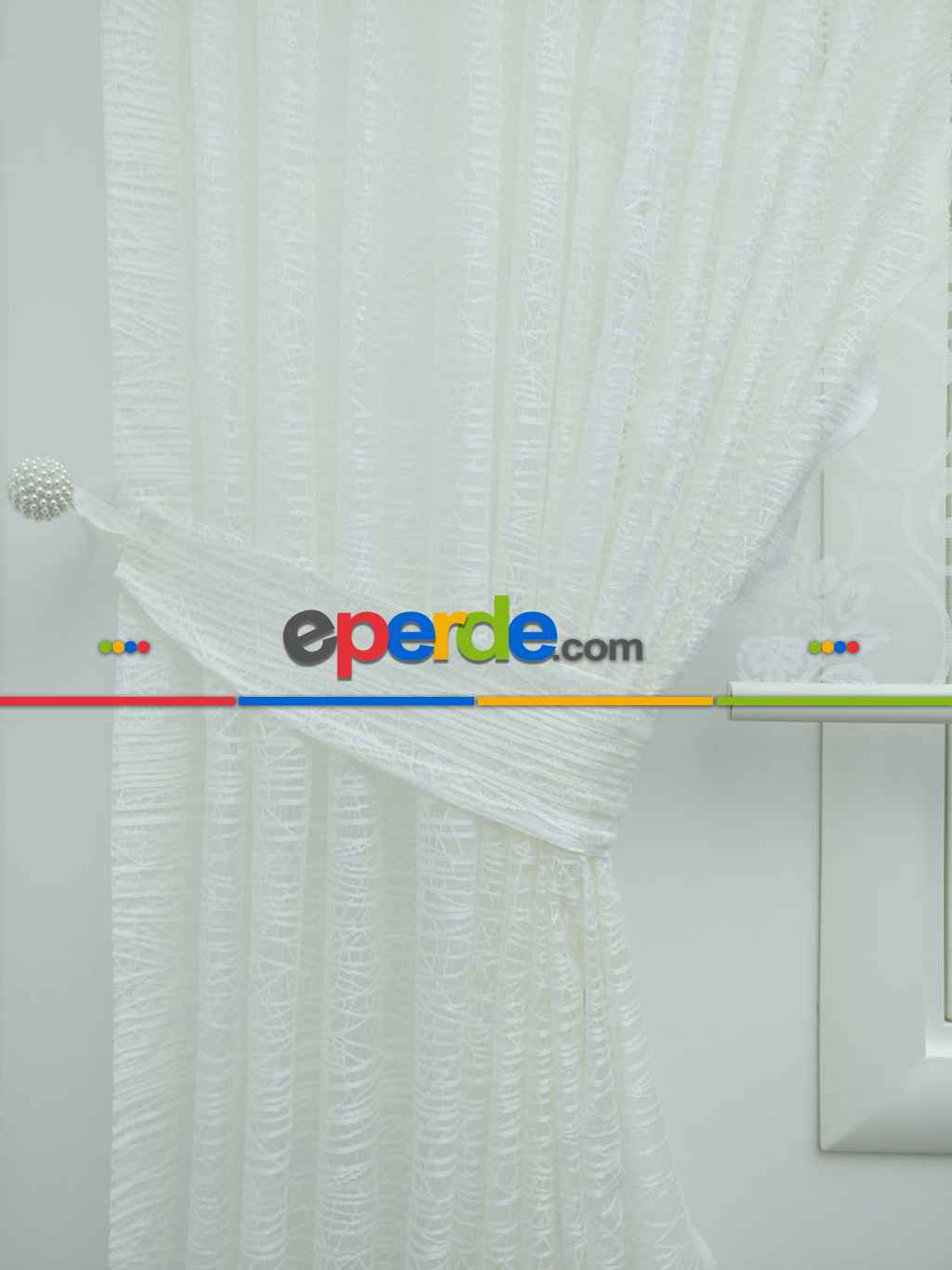 Desenli Tül Fon Perde- Ekru