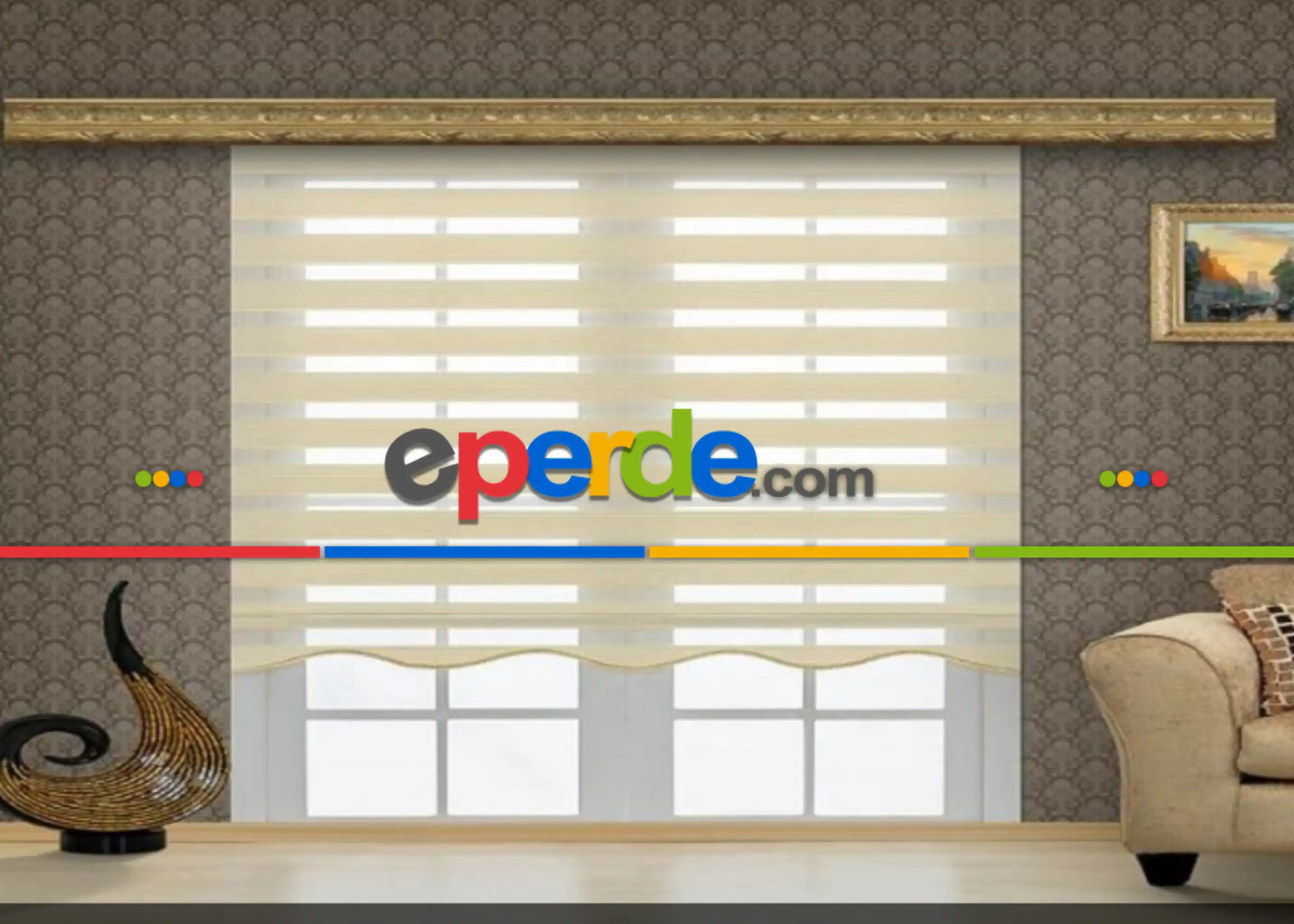 Oturma Odası - Geniş Krem Plise Zebra Perde- Krem