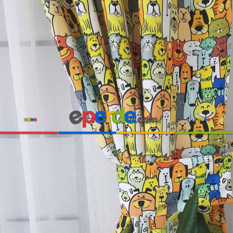 Çocuk Odası Fon - Sevimli Hayvanlar Fon Perde- Yeşil