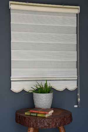 Oturma Odası - Halim Perdesan Gp-02 Ekru Renk Etekli Veya Eteksiz Geniş Pliseli Zebra Stor Perde