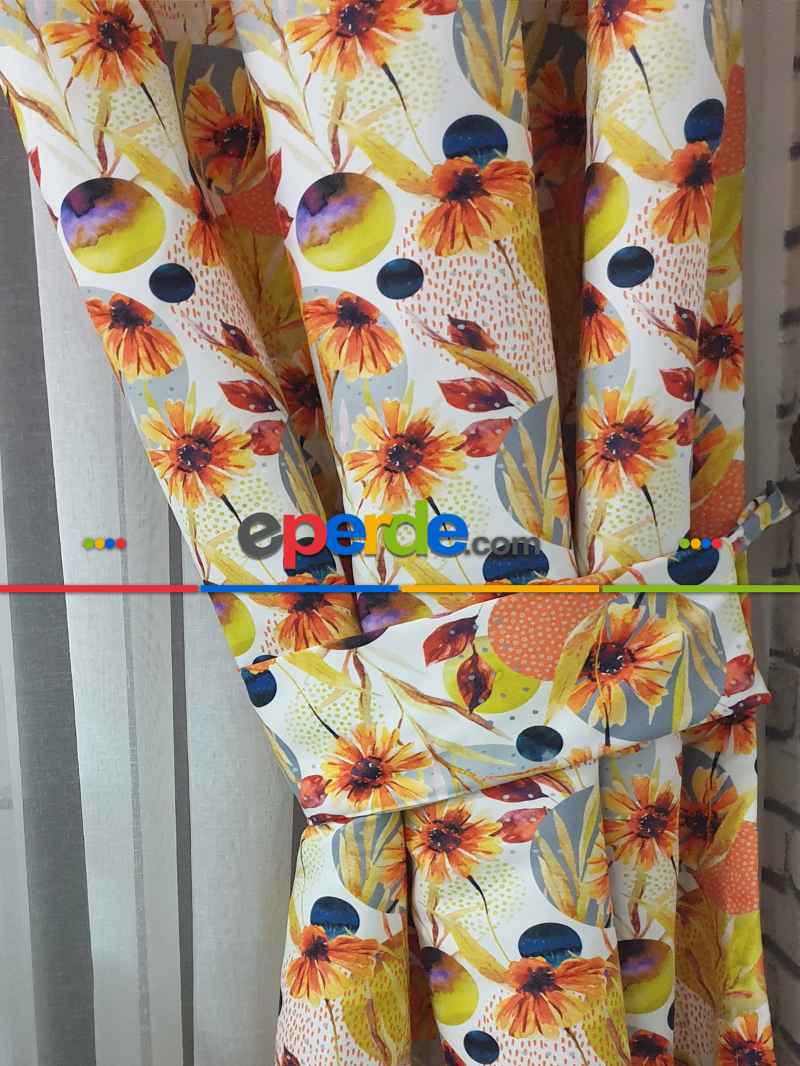 Mutfak Fon Perde Baskılı Evm587- Mavi