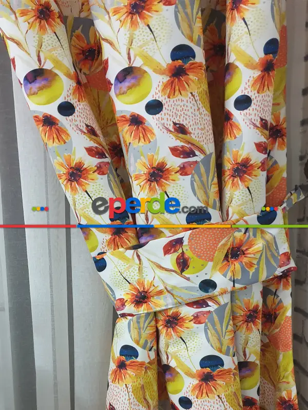 Mutfak Fon Perde Baskılı Evm587- Mavi