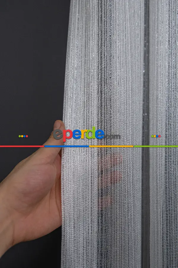 Salon Tül - Gümüş Çizgili Düz Fantezi Tül Perde