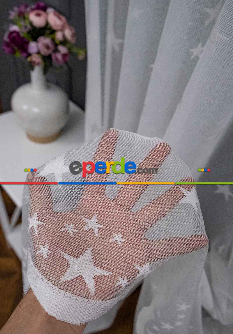 Yıldız Desenli Örme Tül Perde - Çocuk Ve Bebek Odası Perdesi