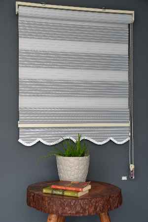 Halim Perdesan Kb-01 Gri & Beyaz Renk Etekli Veya Eteksiz Karartma Zebra Stor Perde