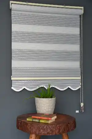 Halim Perdesan Kb-01 Gri & Beyaz Renk Etekli Veya Eteksiz Karartma Zebra Stor Perde