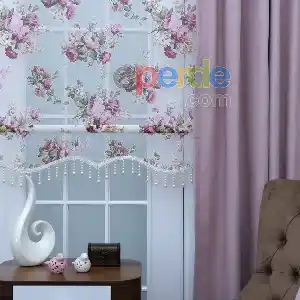 Mutfak Tül Stor Perde - Çiftli Sistem- Pembe