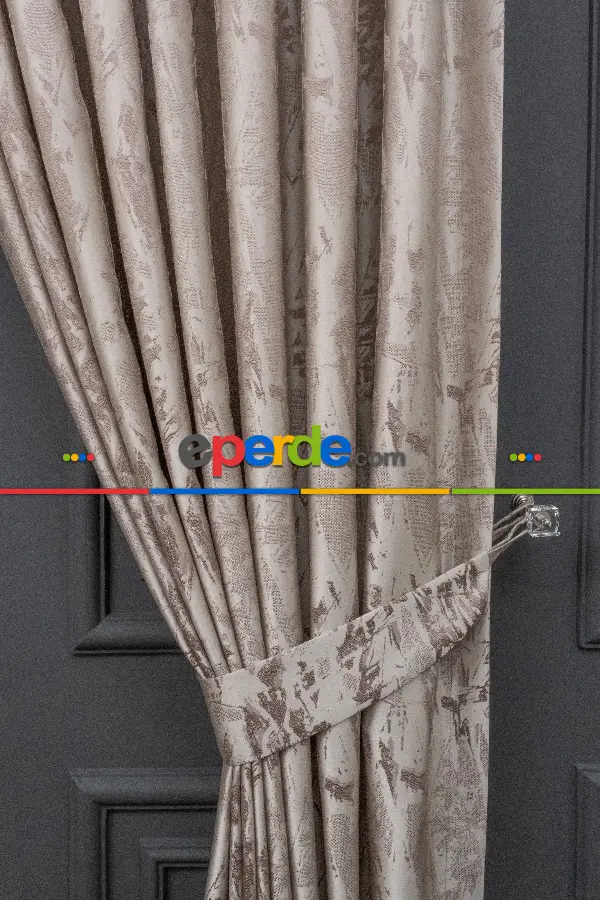 Yatak Odası Fon Jakar Dokuma Fon Perde Vizon Renk(280cm En)