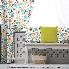 Çocuk Odası - Zürafa Desenli Fon Perde Evim869 Kumaşı Kalındır Duck Bezi Değildir- Mavi-beyaz