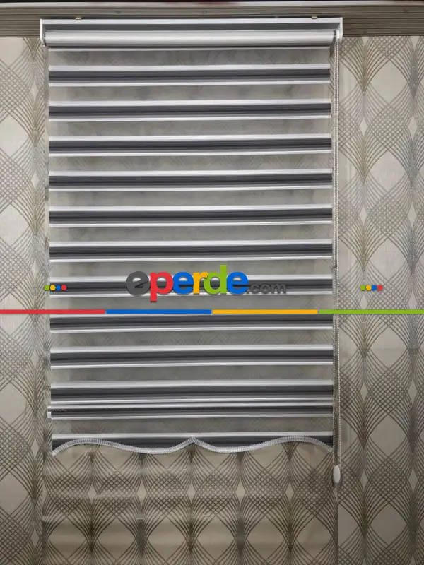 Mutfak - Jakarlı Zebra Perde Bdz-03- Gri-füme-antrasit-krem Açık