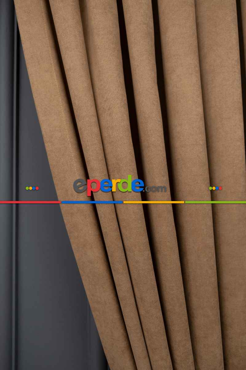 Kakao Rengi Düz Fon Perde En Dökümlü Fon Perde