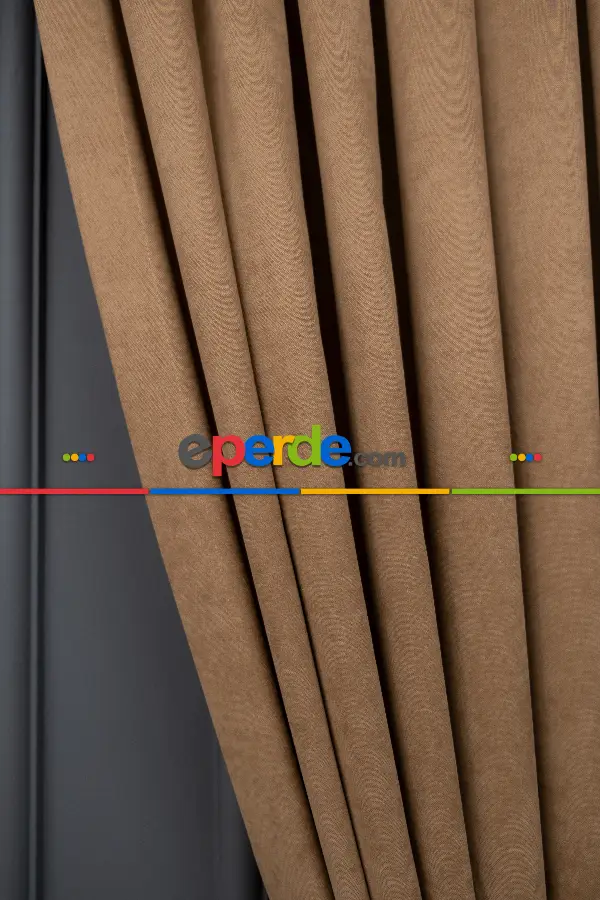 Salon - Kakao Rengi Düz Fon Perde En  Dökümlü Fon Perde